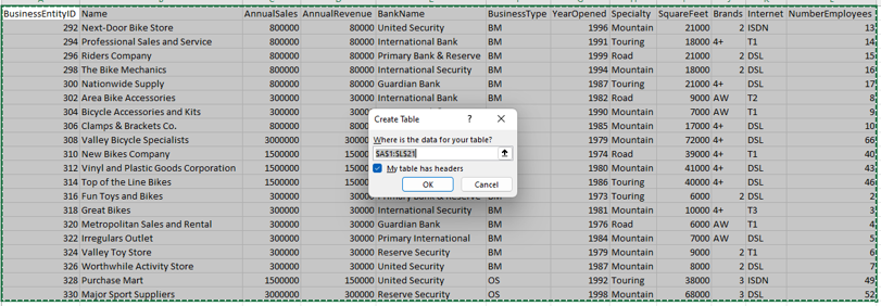 How to make a table in Excel