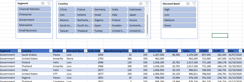 Use slicers with Tables