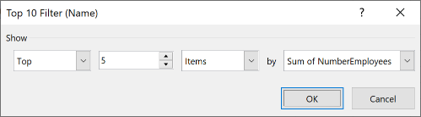 Excel Top 10 Filter settings