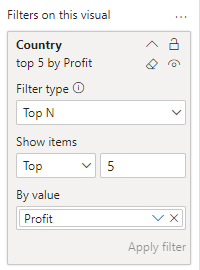 Top N Filter settings in Power BI