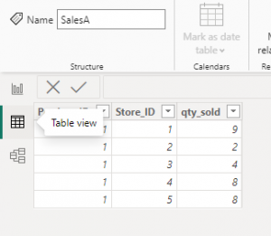 Select the first table in table view in Power BI